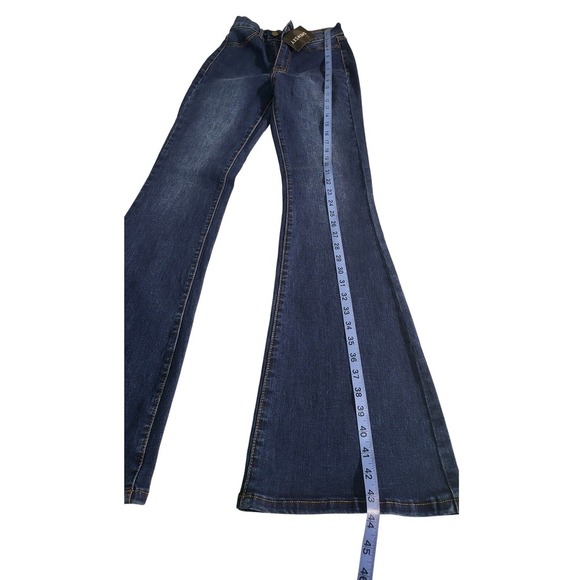 Shein Sxy Flare Leg Jeans High Waist Dark Wash Denim Pants Trendy Size S - Picture 8 of 9